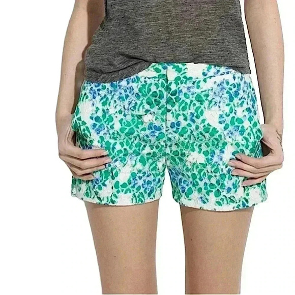 {Madewell} "Painted Lacebloom" Floral Lace Flat Front Chino Khaki Dress Shorts - Picture 1 of 4